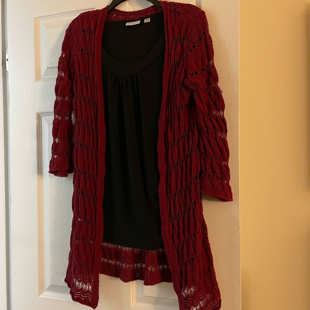 2 for 1! Black Top & Red Cardigan